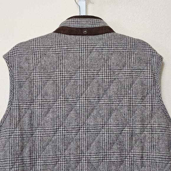 PETER MILLAR Men's Wool Quilted Lined Zipper & Button Gray Plaid Vest Sz L - Picture 9 of 15